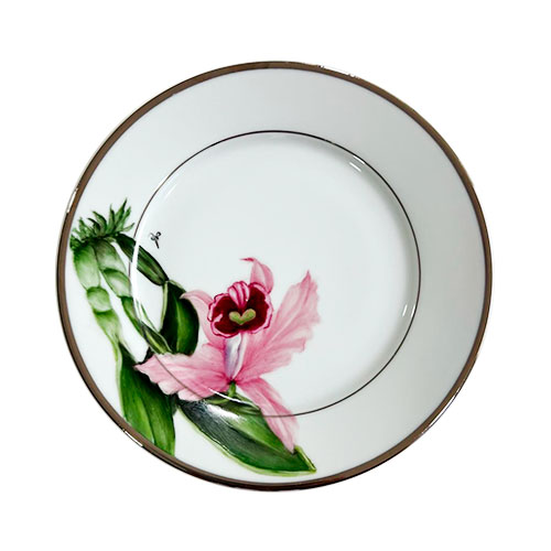 PLATO DE ENTRADA DE PORCELANA PINTADO A MANO COLECCION ORQUIDEAS