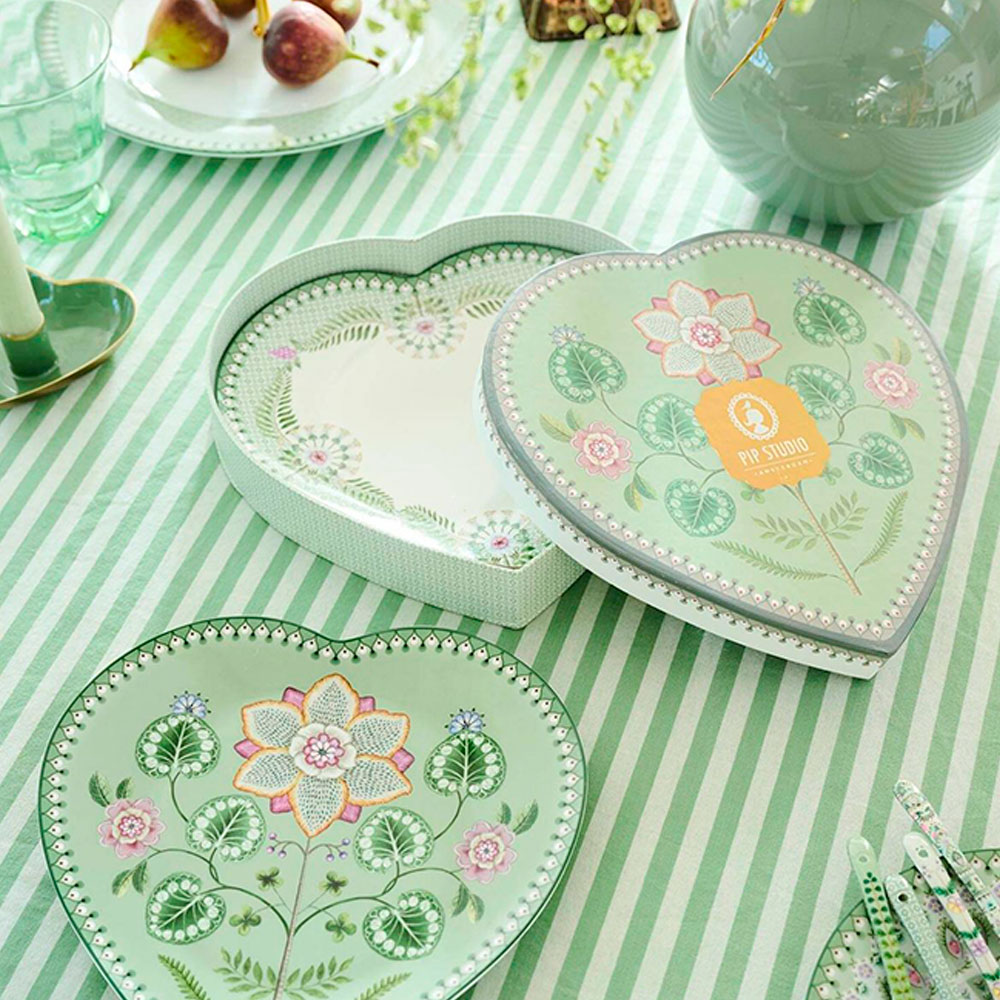 SET DE 2 PLATOS POSTRE CORAZON VERDE LILY & LOTUS