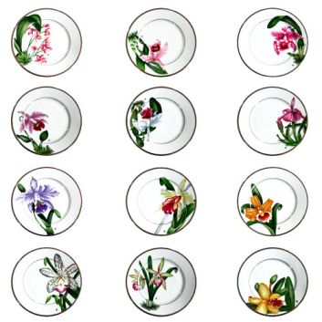 PLATO DE ENTRADA DE PORCELANA PINTADO A MANO COLECCION ORQUIDEAS