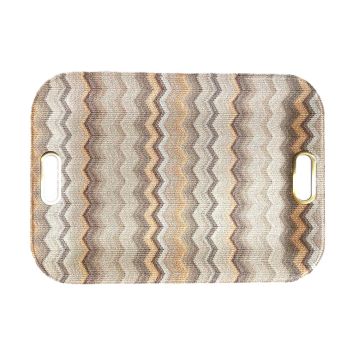 BANDEJA SEMICUERO ITALIANA CON ASAS DE METAL WEAVE BEIGE