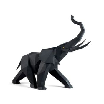ESCULTURA ELEFANTE NEGRO ORIGAMI GRANDE