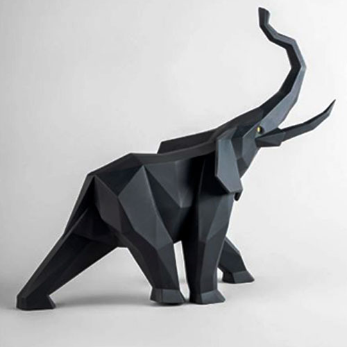 ESCULTURA ELEFANTE NEGRO ORIGAMI GRANDE