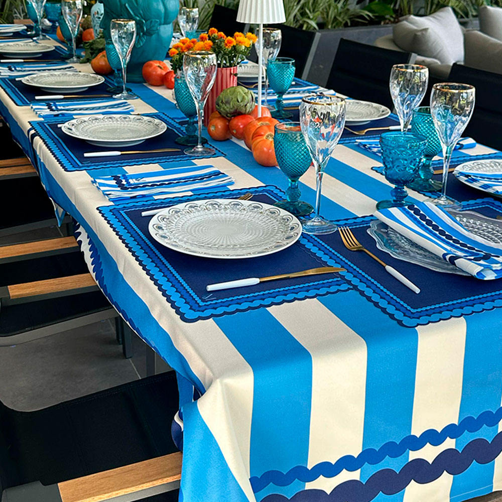 MANTEL DE TELA 8 PUESTOS POSITANO AZUL